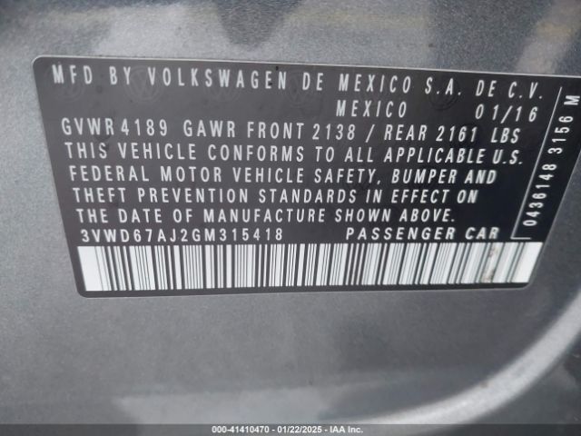 3VWD67AJ2GM315418 Volkswagen Jetta 1.4t Se