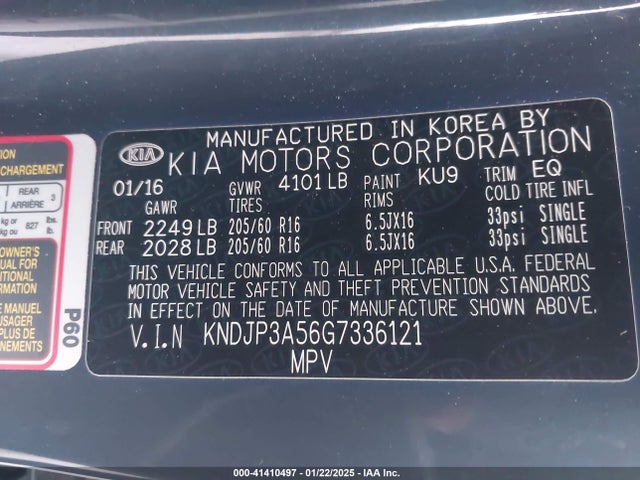 KIA SOUL + 2016 KNDJP3A56G7336121 Image 9