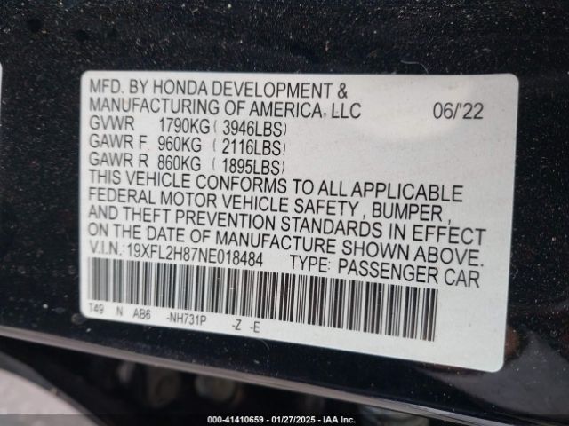 19XFL2H87NE018484 Honda Civic Sport