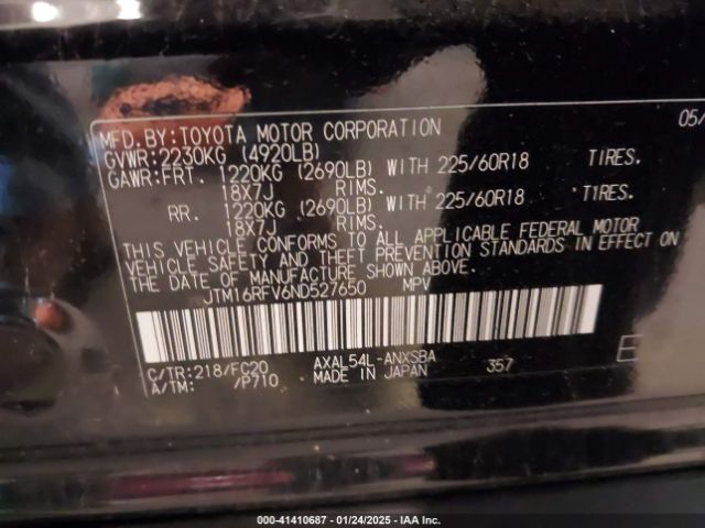 JTM16RFV6ND527650 Toyota Rav4 Hybrid Se