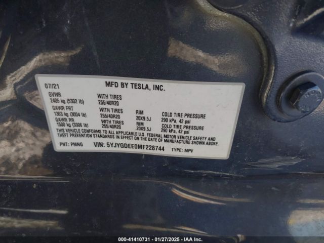 5YJYGDEE0MF228744 Tesla Model Y Long Range Dual Motor All-wheel Drive