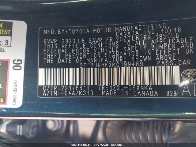 Toyota COROLLA LE 2019 2T1BURHEXKC199469 Image 9