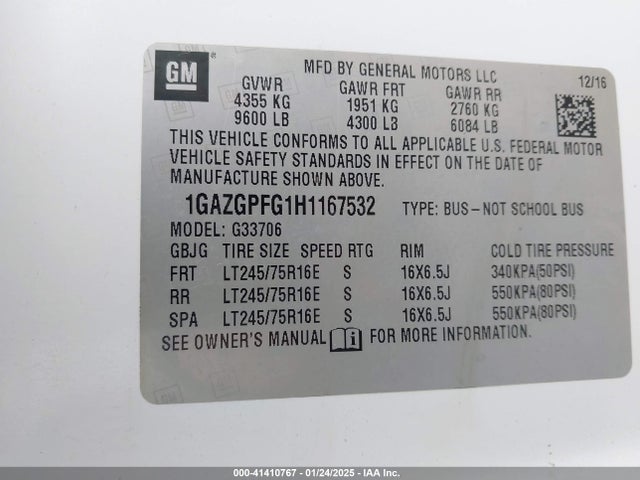 1GAZGPFG1H1167532 Chevrolet Express 3500 Lt
