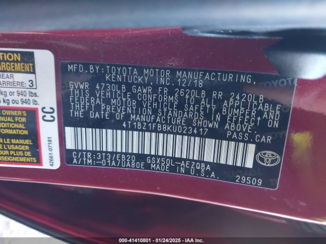 4T1BZ1FB8KU023417 Toyota AVALON XSE
