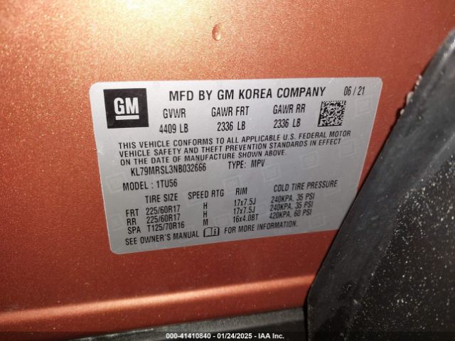 KL79MRSL3NB032666 Chevrolet Trailblazer Awd Lt