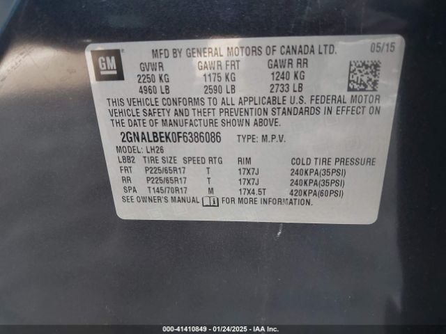 2GNALBEK0F6386086 Chevrolet EQUINOX 1LT