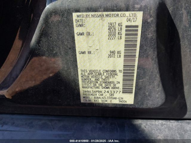 1N4AL3AP9HC243377 Nissan Altima 2.5 Sr