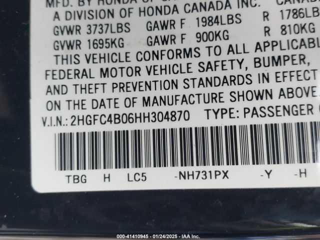 2HGFC4B06HH304870 Honda Civic Lx-p