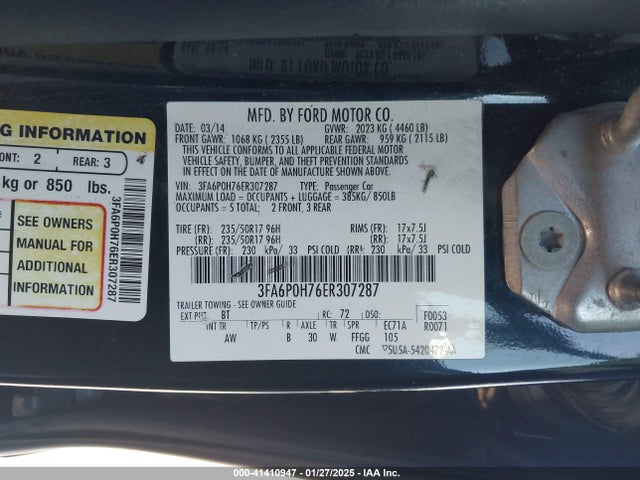 Ford FUSION SE 2014 3FA6P0H76ER307287 Image 9