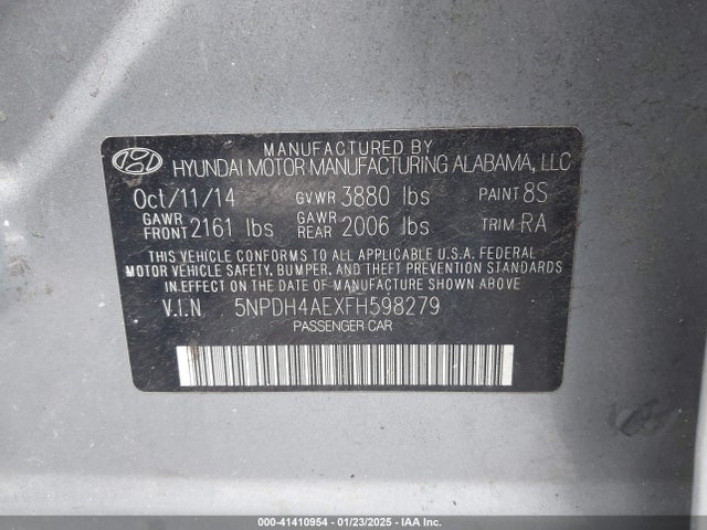 5NPDH4AEXFH598279 Hyundai ELANTRA SE