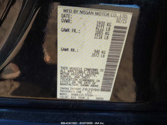 1N4AL3AP0FC262090 Nissan Altima 2.5/2.5 S/2.5 Sl/2.5 Sv