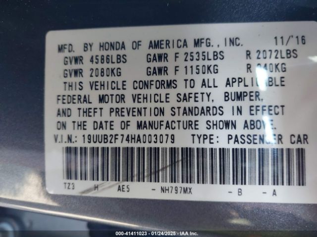 19UUB2F74HA003079 Acura Tlx Advance Package