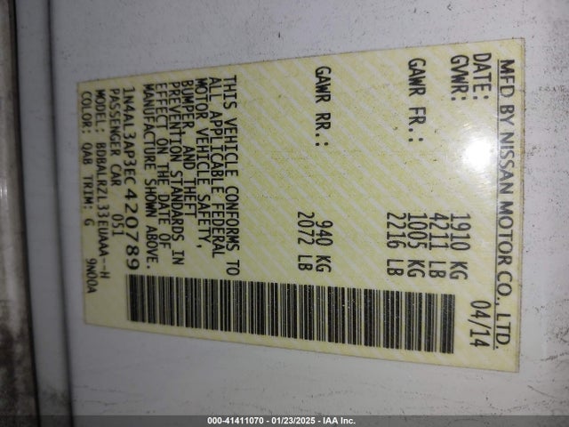 1N4AL3AP3EC420789 Nissan Altima 2.5 S