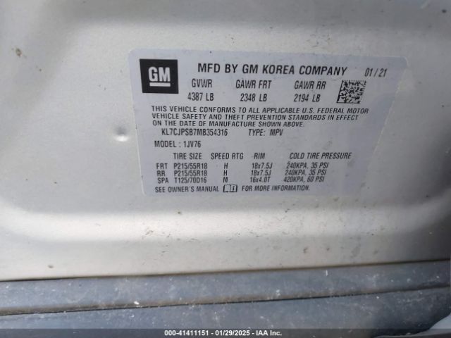 KL7CJPSB7MB354316 Chevrolet Trax Awd Lt