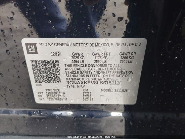 3GNAXKEV8LS615111 Chevrolet Equinox Fwd Lt 1.5l Turbo