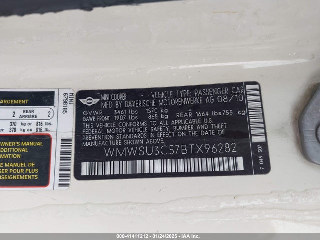 2011 MINI COOPER WMWSU3C57BTX96282 Photo 8