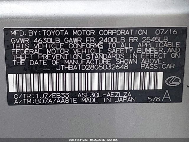 JTHBA1D28G5032648 Lexus IS 200T