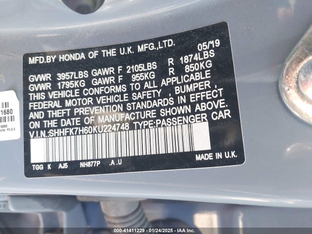Honda CIVIC EX 2019 SHHFK7H60KU224748 Image 9