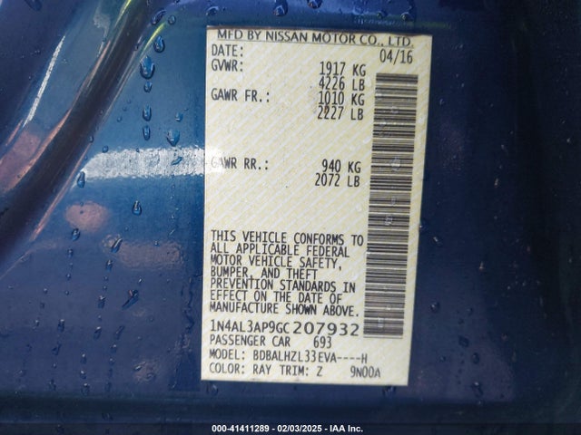 1N4AL3AP9GC207932 Nissan Altima 2.5 Sr
