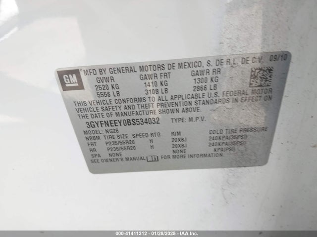 2011 CADILLAC SRX 3GYFNEEY0BS534032 Photo 8