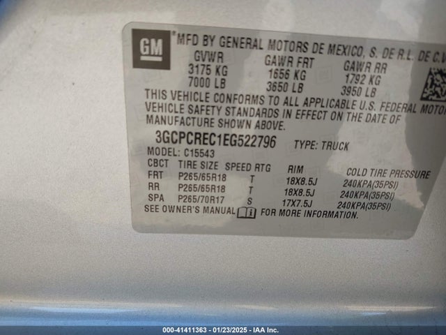 3GCPCREC1EG522796 Chevrolet Silverado 1500 1lt