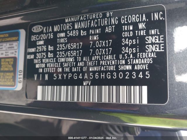 5XYPG4A56HG302345 KIA Sorento 3.3l Lx