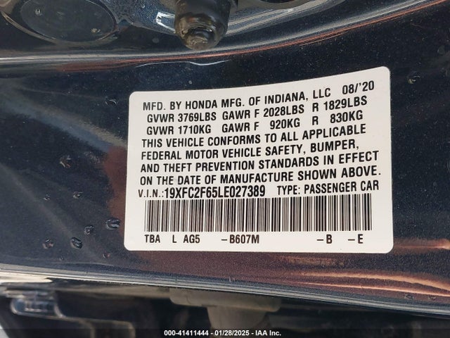 Honda Civic Lx 2020 19XFC2F65LE027389 Image 9