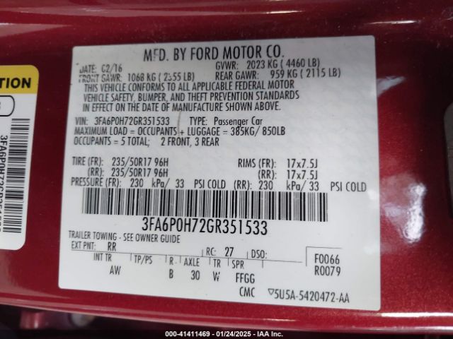 3FA6P0H72GR351533 Ford FUSION SE