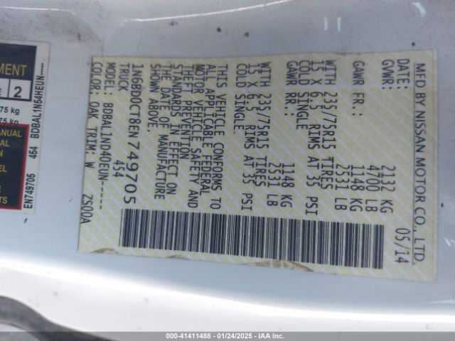 1N6BD0CT8EN749705 Nissan Frontier S/sv-i4