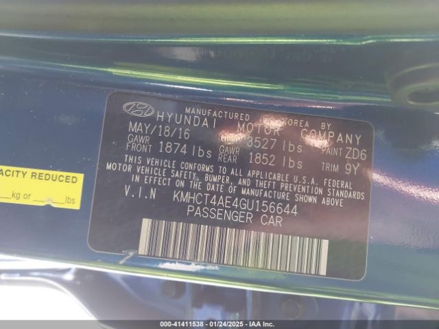 KMHCT4AE4GU156644 Hyundai ACCENT SE