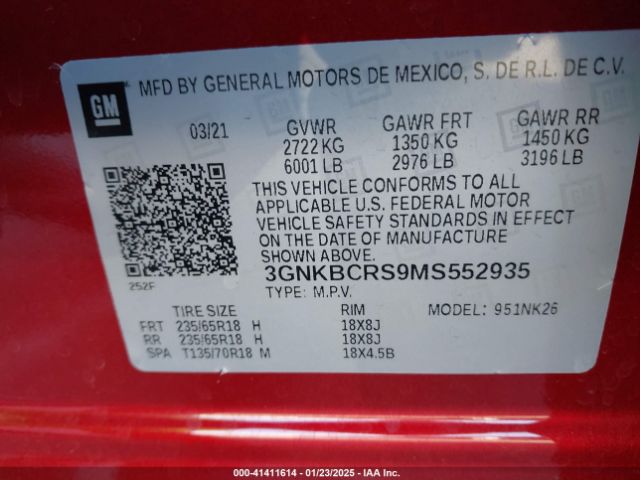3GNKBCRS9MS552935 Chevrolet Blazer Fwd 2lt