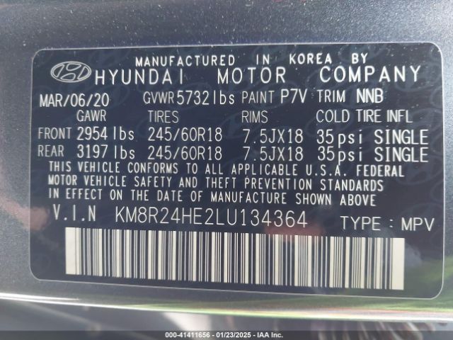 KM8R24HE2LU134364 Hyundai Palisade Sel