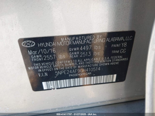 5NPE24AF9GH410514 Hyundai Sonata