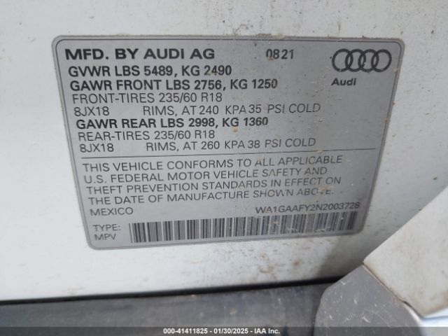 2022 AUDI Q5 WA1GAAFY2N2003728 Photo 8