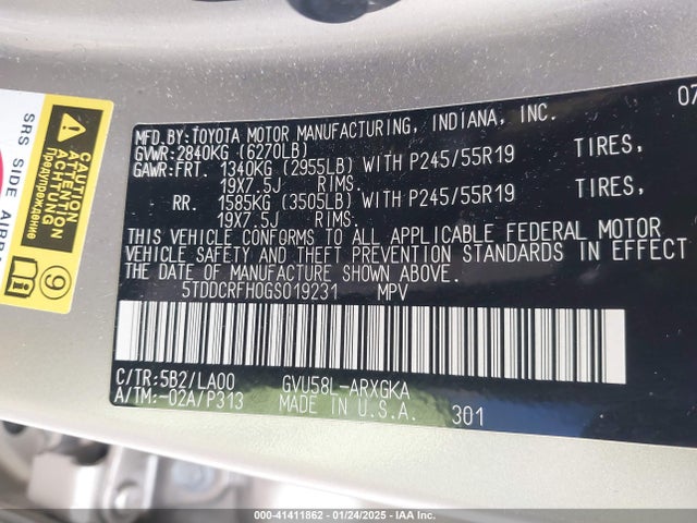 5TDDCRFH0GS019231 Toyota Highlander Hybrid Limited Platinum V6