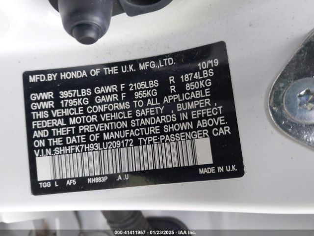 SHHFK7H93LU209172 Honda Civic Sport Touring