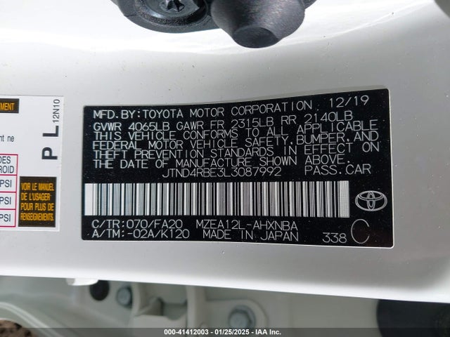 Toyota COROLLA SE 2020 JTND4RBE3L3087992 Image 9