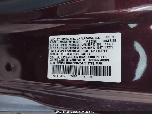 Honda Odyssey Ex-l 2014 5FNRL5H61EB025471 Image 9