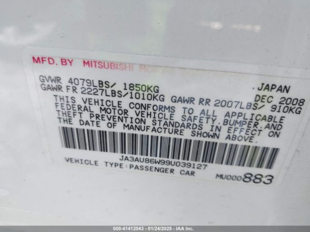 2009 MITSUBISHI LANCER JA3AU86W99U039127 Photo 8