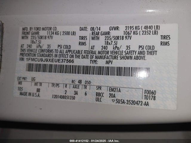 1FMCU9J9XEUE37566 Ford Escape Titanium
