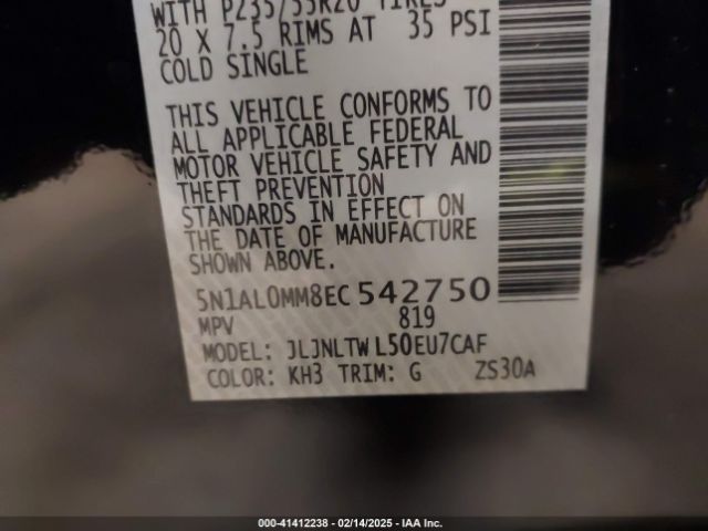 5N1AL0MM8EC542750 Infiniti QX60