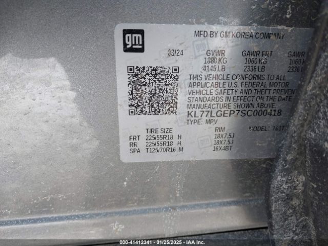 KL77LGEP7SC000418 Chevrolet Trax Fwd 1rs