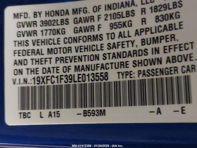 19XFC1F39LE013558 Honda CIVIC EX