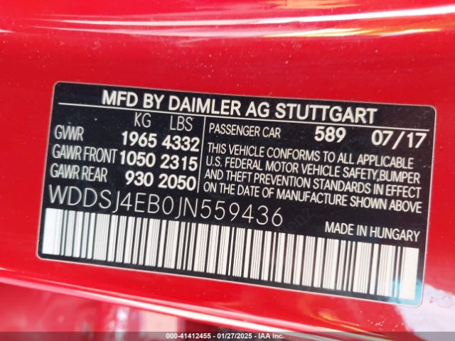 WDDSJ4EB0JN559436 Mercedes-Benz CLA 250