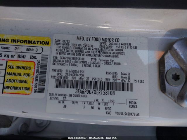 3FA6P0G7XER158108 Ford FUSION S