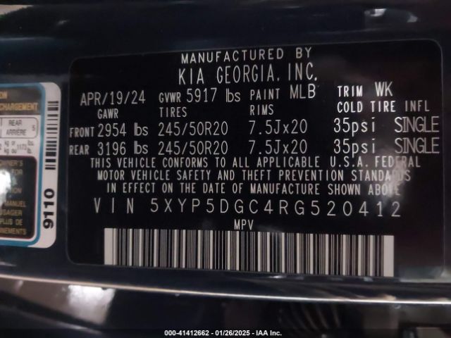 5XYP5DGC4RG520412 KIA Telluride Sx Prestige