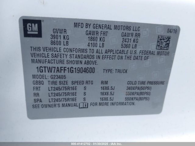 1GTW7AFF1G1904600 GMC Savana 2500 Work Van