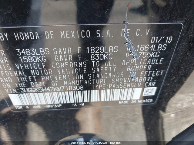 3HGGK5H42KM718308 Honda FIT LX
