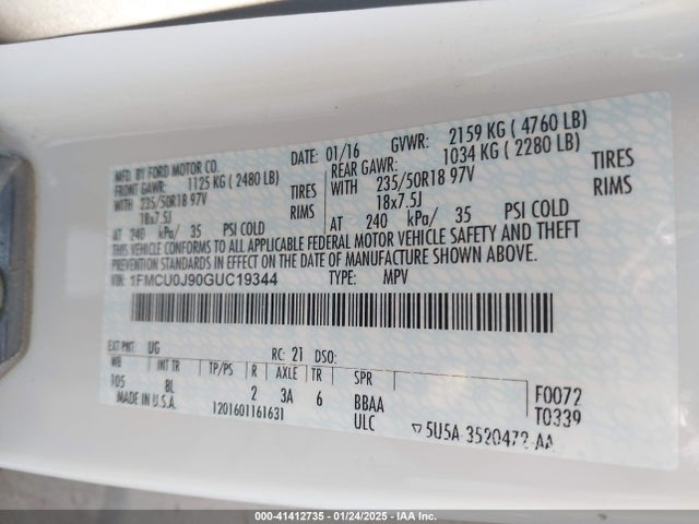 Ford Escape Titanium 2016 1FMCU0J90GUC19344 Image 9