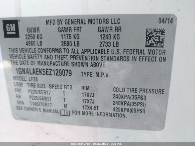 1GNALAEK5EZ129079 Chevrolet EQUINOX LS